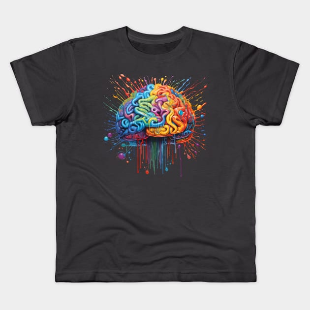 Colorful artistic brain - ADHD, autism Kids T-Shirt by Unelmoija